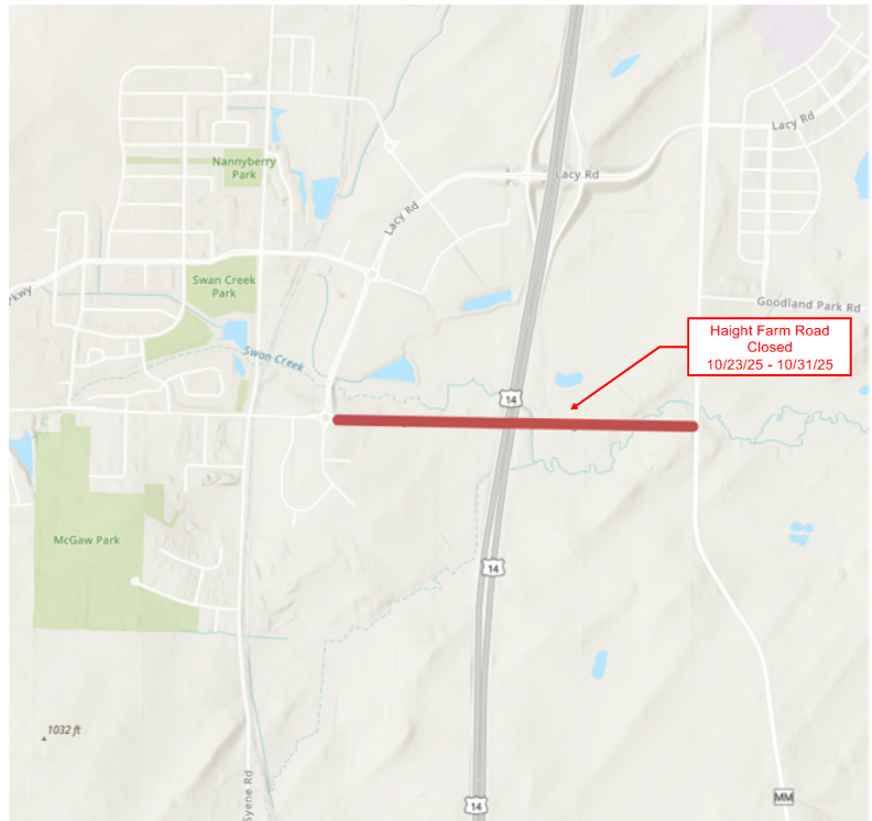HAIGHT FARM ROAD CLOSED Image showing a map.