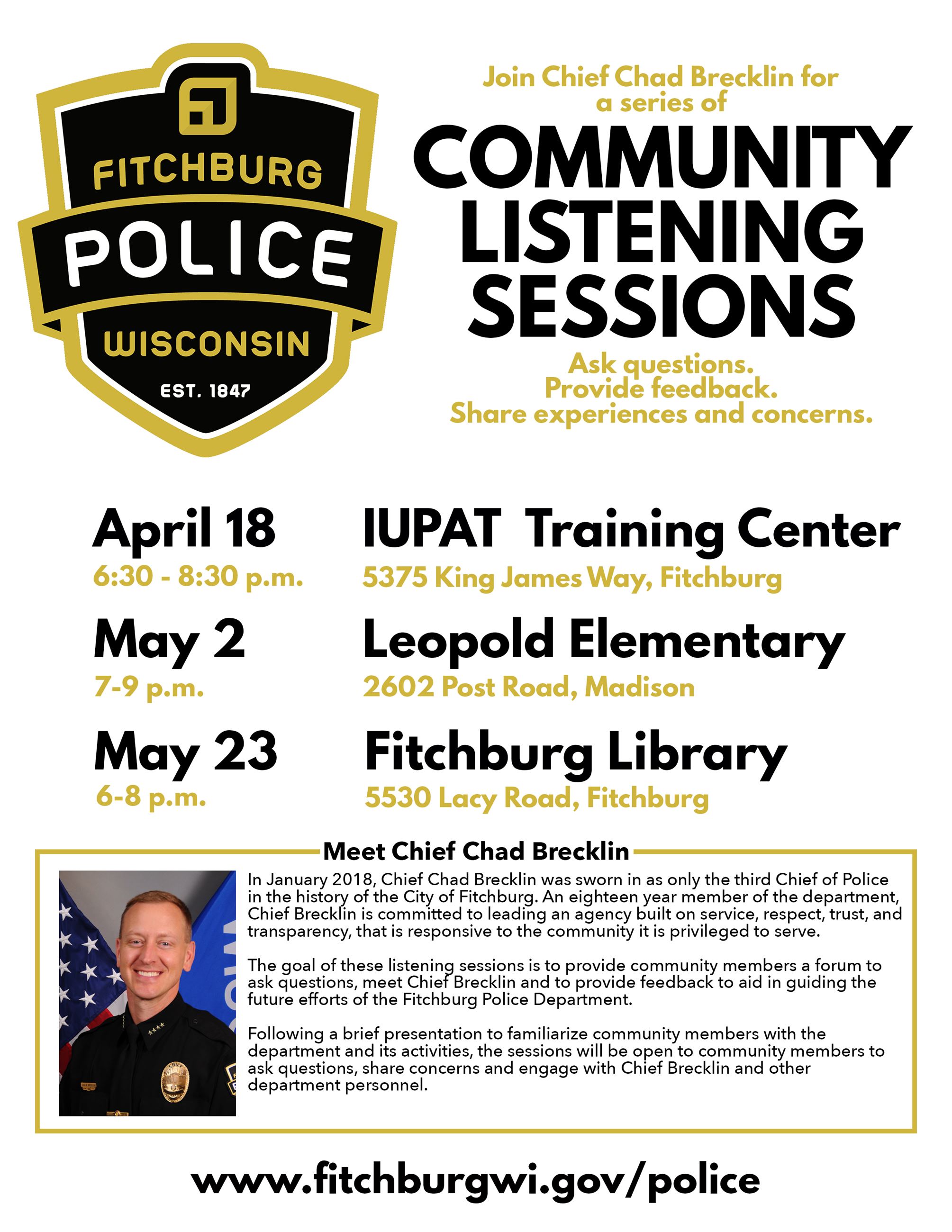 Fitchburg Police Listening Sessions Flyer